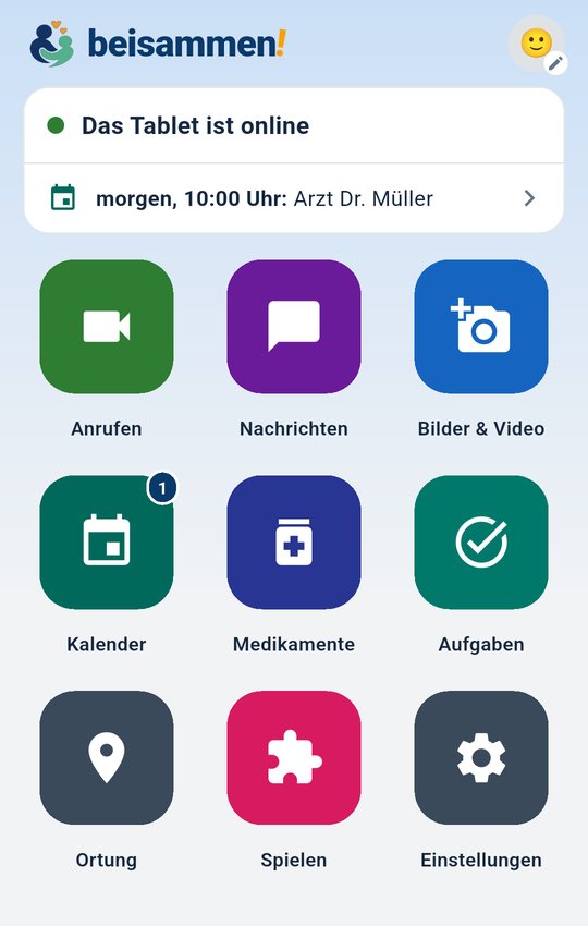 Die beisammen-App der Familie: Tablet online, nächster Termin